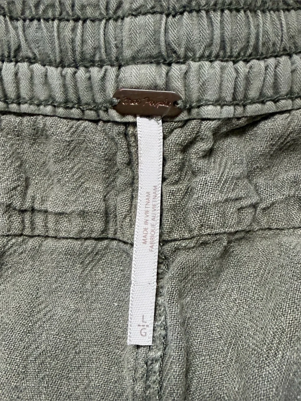 Free People Pants Feelin Good Utility Pull On Linen Blend Olive Green Size Larhe